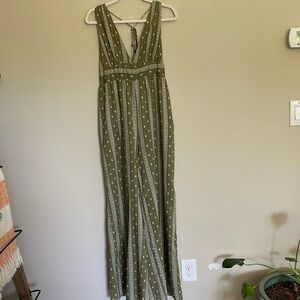 Olive Print Wide Leg Halter jumpsuit s L